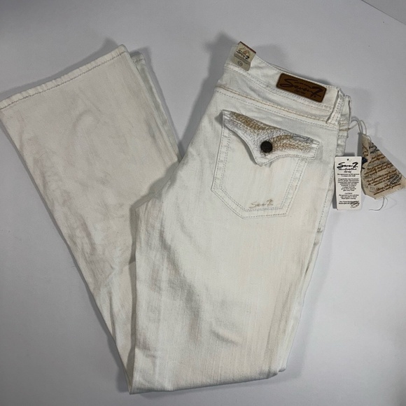 Melissa McCarthy Seven7 Denim - NWT Seven7 Jeans‎ Womens Size 12 White Bootcut Flap Pocket Distressed Boho Chic